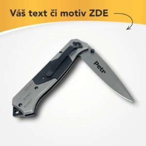 Kapesní nůž zavírací černo-šedý s vlastním textem nebo logem - 52453