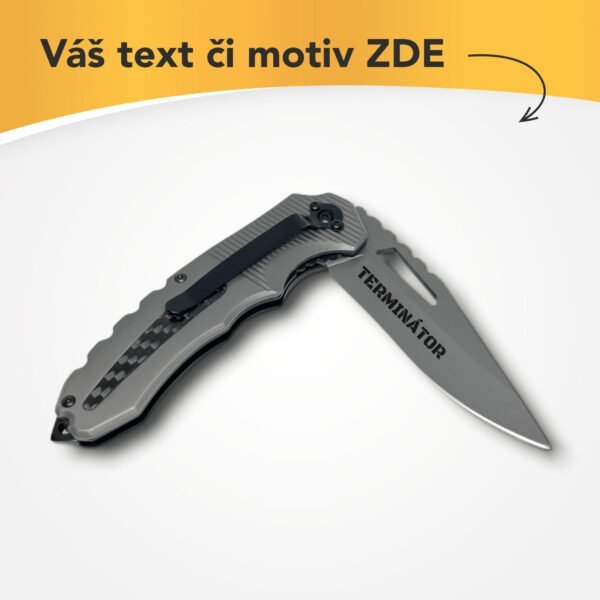 Kapesní nůž zavírací černý karbon s vlastním textem nebo logem - 91983