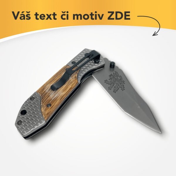 Kapesní nůž zavírací kombinace dřevo kov s vlastním textem nebo logem - 41132