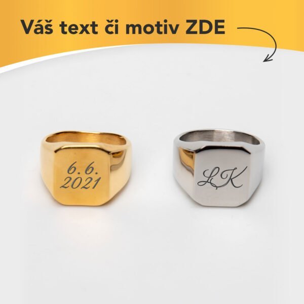 Luxusní ocelový prsten pro muže s vlastním textem nebo logem